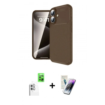 MARSİLYAN™- iPhone 16 Kılıf Eksen Form Prime - Şeffaf Pasifik Cam Ekran Koruyucu + Raze Metal Kamera Lens - BZ