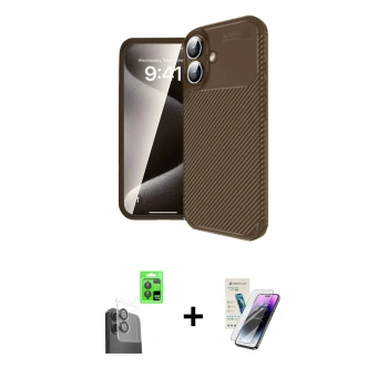 MARSİLYAN™- iPhone 16 Kılıf Eksen Form Prime - Şeffaf Pasifik Cam Ekran Koruyucu + Raze Metal Kamera Lens - SH