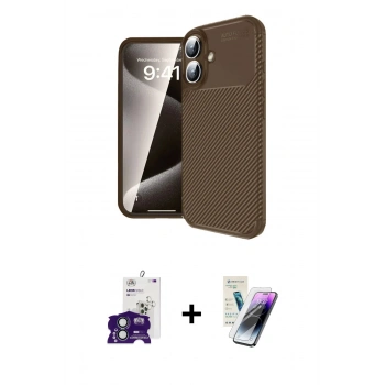 MARSİLYAN™- iPhone 16 Kılıf Eksen Form Prime - Şeffaf Pasifik Cam Ekran Koruyucu + Bilvis Titan Kamera Lens - YL