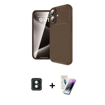 MARSİLYAN™- iPhone 16 Kılıf Eksen Form Prime - Şeffaf Pasifik Cam Ekran Koruyucu + PVD Metal Kamera Lens - YL