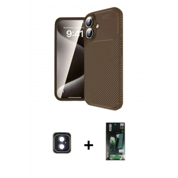 MARSİLYAN™- iPhone 16 Kılıf Eksen Form Prime - Siyah 360 Mat Full Body Arka Koruyucu + PVD Metal Kamera Lens - MI