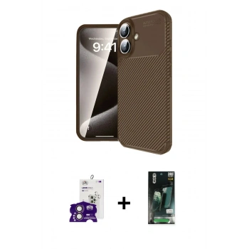 MARSİLYAN™- iPhone 16 Kılıf Eksen Form Prime - Siyah 360 Mat Full Body Arka Koruyucu + Bilvis Titan Kamera Lens - PE
