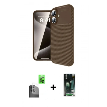 MARSİLYAN™- iPhone 16 Kılıf Eksen Form Prime - Siyah 360 Mat Full Body Arka Koruyucu + Raze Metal Kamera Lens - SH