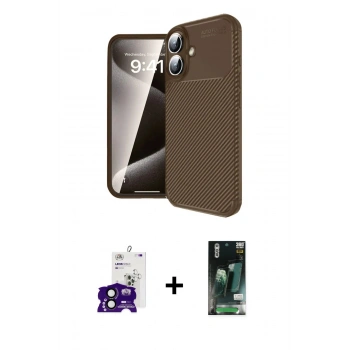 MARSİLYAN™- iPhone 16 Kılıf Eksen Form Prime - Siyah 360 Mat Full Body Arka Koruyucu + Bilvis Titan Kamera Lens - SH