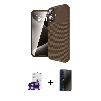 MARSİLYAN™- iPhone 16 Kılıf Eksen Form Prime - Siyah 3D Antistatik Hayalet Cam Ekran Koruyucu + Bilvis Titan Kamera Lens - YL