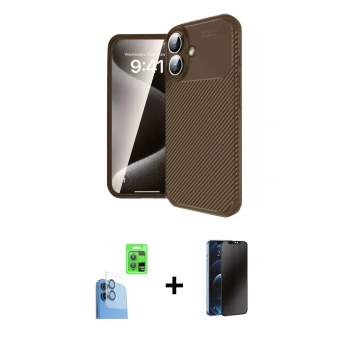 MARSİLYAN™- iPhone 16 Kılıf Eksen Form Prime - Siyah 3D Antistatik Hayalet Cam Ekran Koruyucu + Raze Metal Kamera Lens - LT