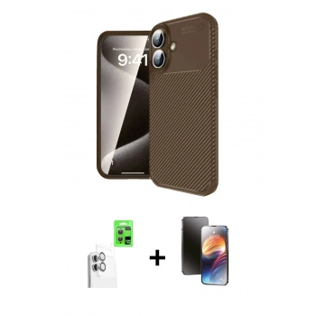 MARSİLYAN™- iPhone 16 Kılıf Eksen Form Prime - Siyah 3D Antistatik Mat Seramik Nano Ekran Koruyucu + Raze Metal Kamera Lens - BZ
