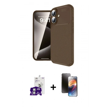 MARSİLYAN™- iPhone 16 Kılıf Eksen Form Prime - Siyah 3D Antistatik Mat Seramik Nano Ekran Koruyucu + Bilvis Titan Kamera Lens - GS