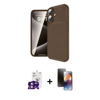 MARSİLYAN™- iPhone 16 Kılıf Eksen Form Prime - Siyah 3D Antistatik Mat Seramik Nano Ekran Koruyucu + Bilvis Titan Kamera Lens - PE