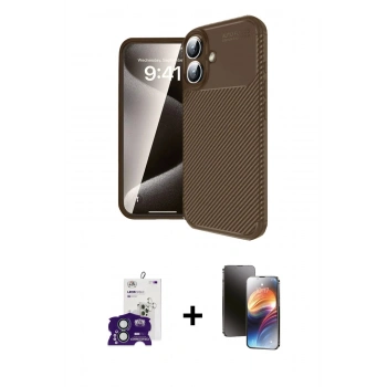 MARSİLYAN™- iPhone 16 Kılıf Eksen Form Prime - Siyah 3D Antistatik Mat Seramik Nano Ekran Koruyucu + Bilvis Titan Kamera Lens - YL