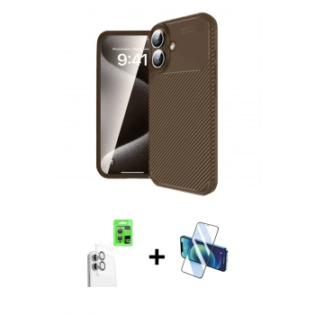 MARSİLYAN™- iPhone 16 Kılıf Eksen Form Prime - Siyah 3D Antistatik Seramik Nano Ekran Koruyucu + Raze Metal Kamera Lens - BZ