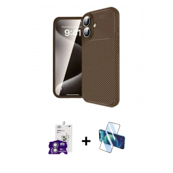 MARSİLYAN™- iPhone 16 Kılıf Eksen Form Prime - Siyah 3D Antistatik Seramik Nano Ekran Koruyucu + Bilvis Titan Kamera Lens - GS