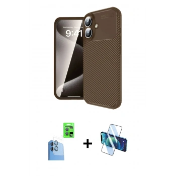 MARSİLYAN™- iPhone 16 Kılıf Eksen Form Prime - Siyah 3D Antistatik Seramik Nano Ekran Koruyucu + Raze Metal Kamera Lens - LT