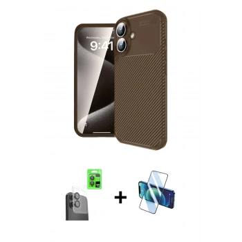 MARSİLYAN™- iPhone 16 Kılıf Eksen Form Prime - Siyah 3D Antistatik Seramik Nano Ekran Koruyucu + Raze Metal Kamera Lens - SH
