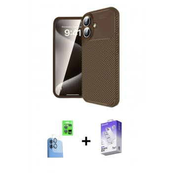 MARSİLYAN™- iPhone 16 Kılıf Eksen Form Prime - Siyah Bilvis 5in1 3D Magic Cam Ekran Koruyucu + Raze Metal Kamera Lens - LT