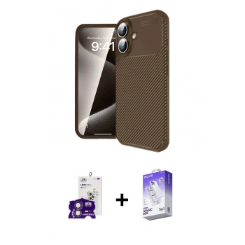 MARSİLYAN™- iPhone 16 Kılıf Eksen Form Prime - Siyah Bilvis 5in1 3D Magic Cam Ekran Koruyucu + Bilvis Titan Kamera Lens - PE