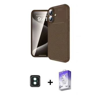 MARSİLYAN™- iPhone 16 Kılıf Eksen Form Prime - Siyah Bilvis 5in1 3D Magic Cam Ekran Koruyucu + PVD Metal Kamera Lens - YL