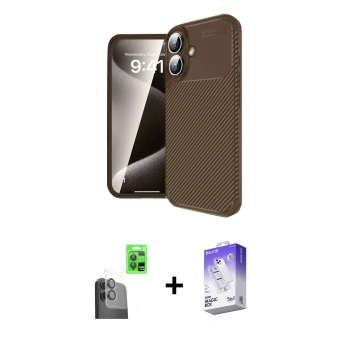 MARSİLYAN™- iPhone 16 Kılıf Eksen Form Prime - Siyah Bilvis 5in1 3D Magic Cam Ekran Koruyucu + Raze Metal Kamera Lens - SH