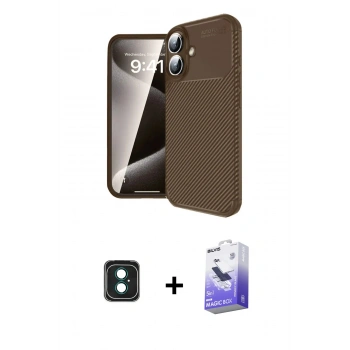 MARSİLYAN™- iPhone 16 Kılıf Eksen Form Prime - Siyah Bilvis 5in1 5D Magic Hayalet Cam Ekran Koruyucu + PVD Metal Kamera Lens - YL