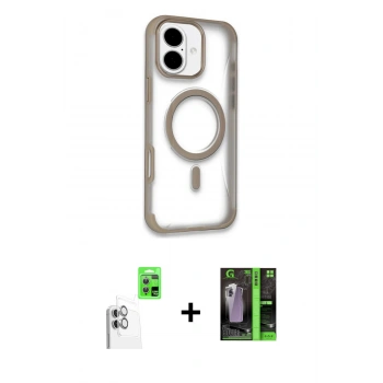 MARSİLYAN™- iPhone 16 Kılıf Eksen Klasik Koleksiyonu - Şeffaf 360 Full Body Arka Koruyucu + Raze Metal Kamera Lens - BZ