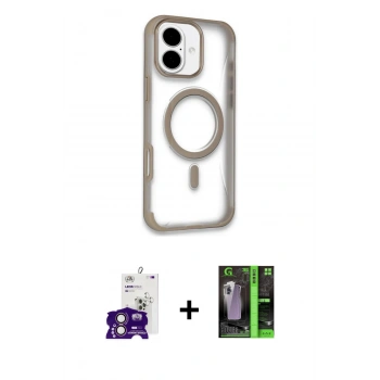 MARSİLYAN™- iPhone 16 Kılıf Eksen Klasik Koleksiyonu - Şeffaf 360 Full Body Arka Koruyucu + Bilvis Titan Kamera Lens - PE