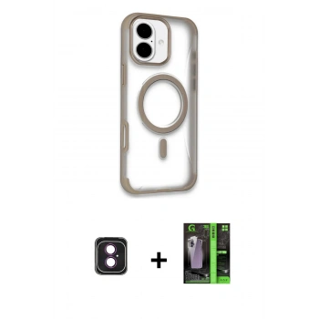 MARSİLYAN™- iPhone 16 Kılıf Eksen Klasik Koleksiyonu - Şeffaf 360 Full Body Arka Koruyucu + PVD Metal Kamera Lens - PE