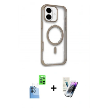 MARSİLYAN™- iPhone 16 Kılıf Eksen Klasik Koleksiyonu - Şeffaf Pasifik Cam Ekran Koruyucu + Raze Metal Kamera Lens - LT