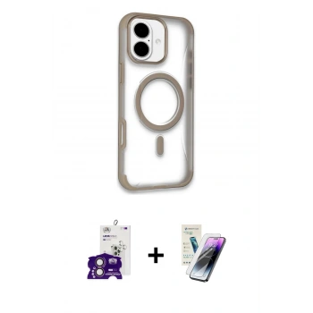 MARSİLYAN™- iPhone 16 Kılıf Eksen Klasik Koleksiyonu - Şeffaf Pasifik Cam Ekran Koruyucu + Bilvis Titan Kamera Lens - PE