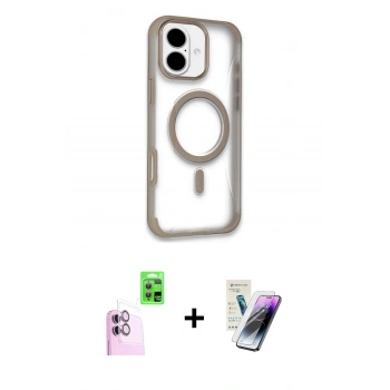 MARSİLYAN™- iPhone 16 Kılıf Eksen Klasik Koleksiyonu - Şeffaf Pasifik Cam Ekran Koruyucu + Raze Metal Kamera Lens - PE