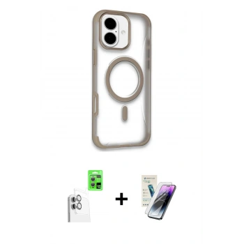 MARSİLYAN™- iPhone 16 Kılıf Eksen Klasik Koleksiyonu - Şeffaf Pasifik Cam Ekran Koruyucu + Raze Metal Kamera Lens - BZ