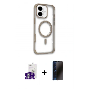 MARSİLYAN™- iPhone 16 Kılıf Eksen Klasik Koleksiyonu - Siyah 3D Antistatik Hayalet Cam Ekran Koruyucu + Bilvis Titan Kamera Lens - GS