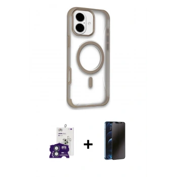 MARSİLYAN™- iPhone 16 Kılıf Eksen Klasik Koleksiyonu - Siyah 3D Antistatik Hayalet Cam Ekran Koruyucu + Bilvis Titan Kamera Lens - YL