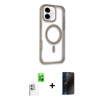 MARSİLYAN™- iPhone 16 Kılıf Eksen Klasik Koleksiyonu - Siyah 3D Antistatik Hayalet Cam Ekran Koruyucu + Raze Metal Kamera Lens - BZ