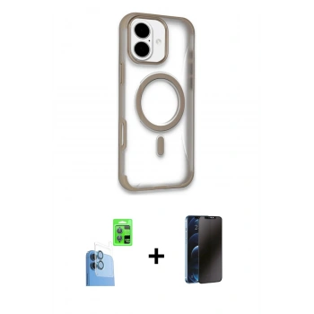 MARSİLYAN™- iPhone 16 Kılıf Eksen Klasik Koleksiyonu - Siyah 3D Antistatik Hayalet Cam Ekran Koruyucu + Raze Metal Kamera Lens - LT