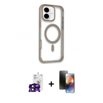 MARSİLYAN™- iPhone 16 Kılıf Eksen Klasik Koleksiyonu - Siyah 3D Antistatik Mat Seramik Nano Ekran Koruyucu + Bilvis Titan Kamera Lens - SH