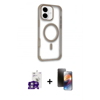 MARSİLYAN™- iPhone 16 Kılıf Eksen Klasik Koleksiyonu - Siyah 3D Antistatik Mat Seramik Nano Ekran Koruyucu + Bilvis Titan Kamera Lens - GS