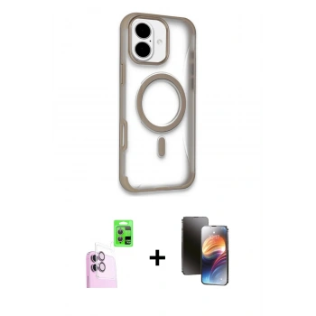 MARSİLYAN™- iPhone 16 Kılıf Eksen Klasik Koleksiyonu - Siyah 3D Antistatik Mat Seramik Nano Ekran Koruyucu + Raze Metal Kamera Lens - PE