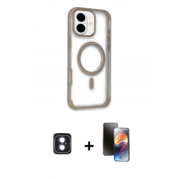 MARSİLYAN™- iPhone 16 Kılıf Eksen Klasik Koleksiyonu - Siyah 3D Antistatik Mat Seramik Nano Ekran Koruyucu + PVD Metal Kamera Lens - MI
