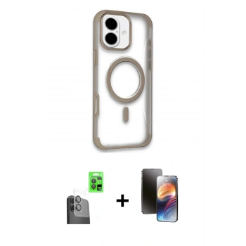 MARSİLYAN™- iPhone 16 Kılıf Eksen Klasik Koleksiyonu - Siyah 3D Antistatik Mat Seramik Nano Ekran Koruyucu + Raze Metal Kamera Lens - SH