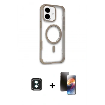 MARSİLYAN™- iPhone 16 Kılıf Eksen Klasik Koleksiyonu - Siyah 3D Antistatik Mat Seramik Nano Ekran Koruyucu + PVD Metal Kamera Lens - YL