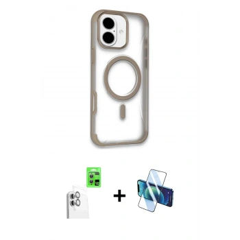 MARSİLYAN™- iPhone 16 Kılıf Eksen Klasik Koleksiyonu - Siyah 3D Antistatik Seramik Nano Ekran Koruyucu + Raze Metal Kamera Lens - BZ