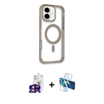 MARSİLYAN™- iPhone 16 Kılıf Eksen Klasik Koleksiyonu - Siyah 3D Antistatik Seramik Nano Ekran Koruyucu + Bilvis Titan Kamera Lens - PE