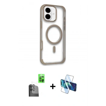 MARSİLYAN™- iPhone 16 Kılıf Eksen Klasik Koleksiyonu - Siyah 3D Antistatik Seramik Nano Ekran Koruyucu + Raze Metal Kamera Lens - SH