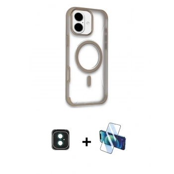 MARSİLYAN™- iPhone 16 Kılıf Eksen Klasik Koleksiyonu - Siyah 3D Antistatik Seramik Nano Ekran Koruyucu + PVD Metal Kamera Lens - YL