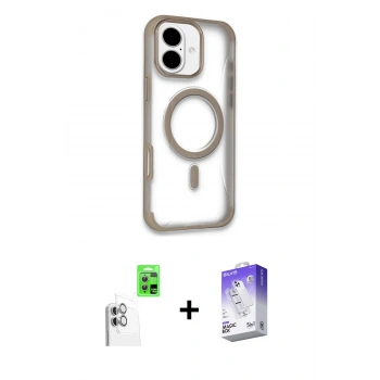 MARSİLYAN™- iPhone 16 Kılıf Eksen Klasik Koleksiyonu - Siyah Bilvis 5in1 3D Magic Cam Ekran Koruyucu + Raze Metal Kamera Lens - BZ