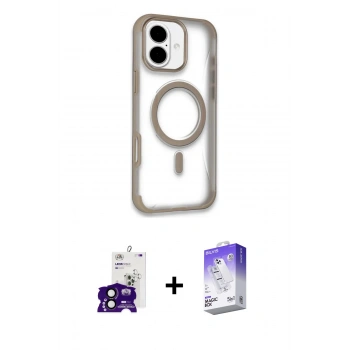 MARSİLYAN™- iPhone 16 Kılıf Eksen Klasik Koleksiyonu - Siyah Bilvis 5in1 3D Magic Cam Ekran Koruyucu + Bilvis Titan Kamera Lens - SH