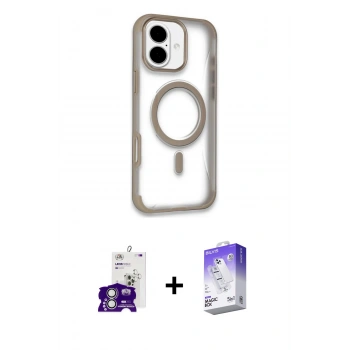 MARSİLYAN™- iPhone 16 Kılıf Eksen Klasik Koleksiyonu - Siyah Bilvis 5in1 3D Magic Cam Ekran Koruyucu + Bilvis Titan Kamera Lens - GS