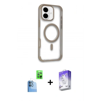 MARSİLYAN™- iPhone 16 Kılıf Eksen Klasik Koleksiyonu - Siyah Bilvis 5in1 3D Magic Cam Ekran Koruyucu + Raze Metal Kamera Lens - LT