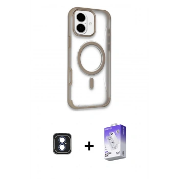 MARSİLYAN™- iPhone 16 Kılıf Eksen Klasik Koleksiyonu - Siyah Bilvis 5in1 3D Magic Cam Ekran Koruyucu + PVD Metal Kamera Lens - MI