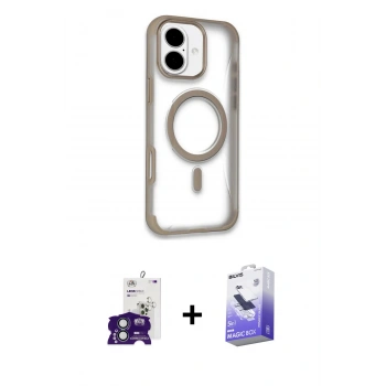 MARSİLYAN™- iPhone 16 Kılıf Eksen Klasik Koleksiyonu - Siyah Bilvis 5in1 5D Magic Hayalet Cam Ekran Koruyucu + Bilvis Titan Kamera Lens - YL